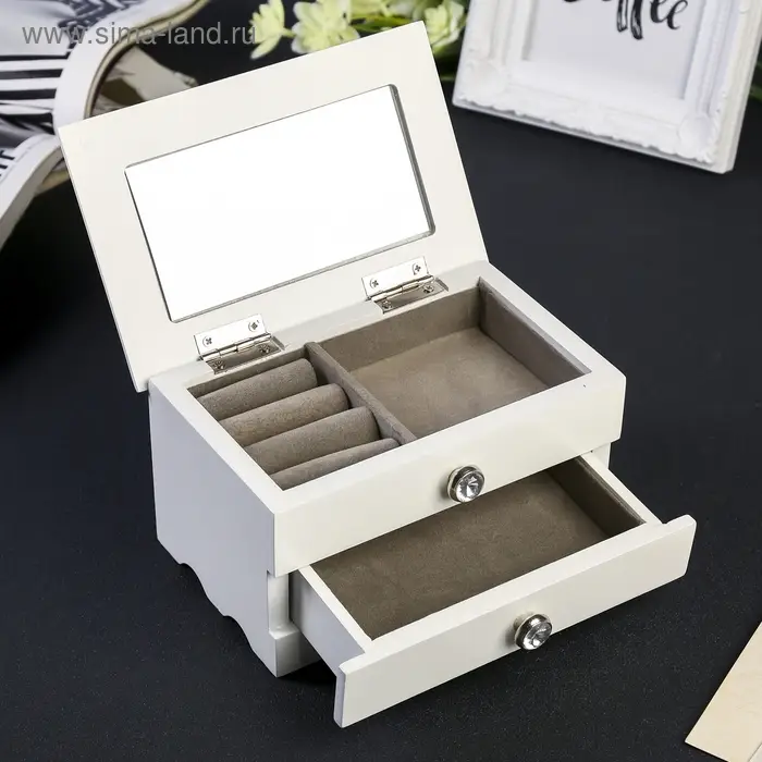 Шкатулка для украшений &laquo;Комод с ящиком&raquo;, дерево, белая, 9&times;10&times;16 см