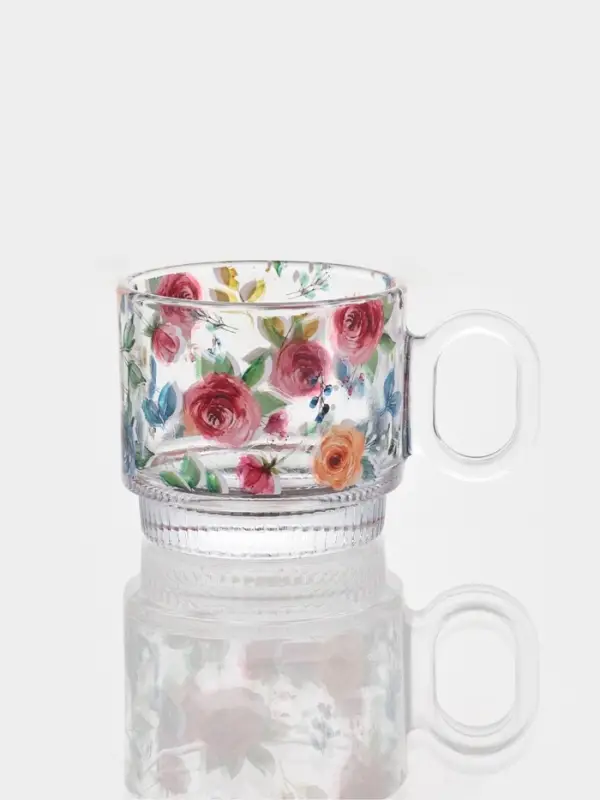 Чайный набор &laquo;Убранство&raquo;, 12 предметов: 6 чашек 200 мл, 6 блюдец, с рисунком, стекло, прозрачный