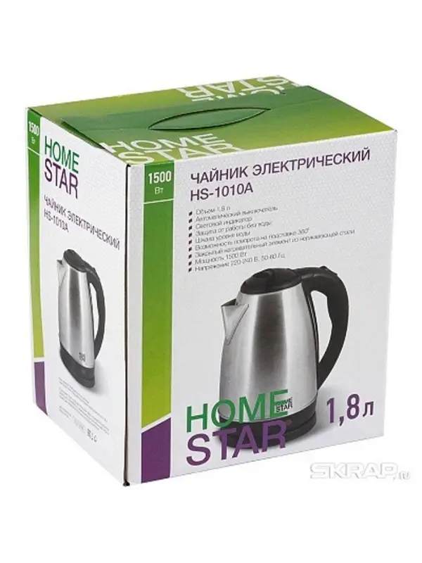 Чайник электрический  Homestar HS-1010A, металл, 1.8 л, 1500 Вт Чайник электрический  Homestar HS-1010A, металл, 1.8 л, 1500 Вт