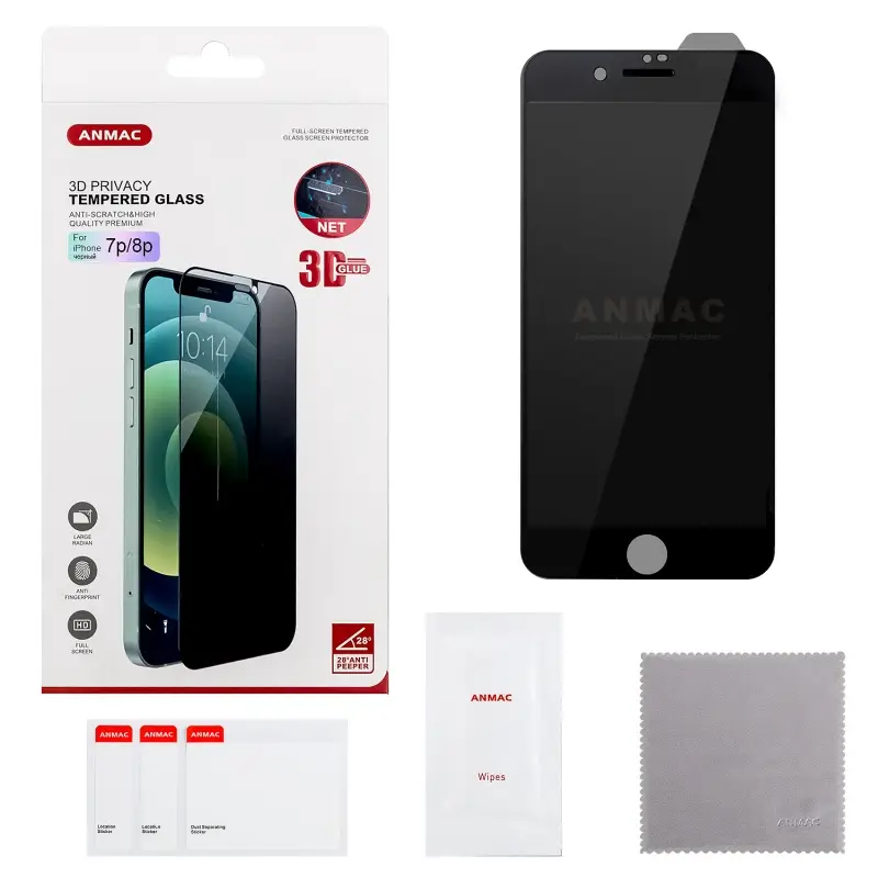 Защитное стекло для iPhone 7/8 Plus черное ANMAC 3D Privacy с сеточкой Арт. 1137249