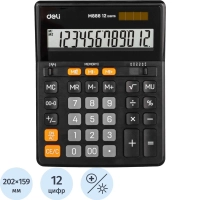 Калькулятор настольный ПОЛНОРАЗМ. Deli EM888, 12-р,дв.пит, 202х159мм,черн