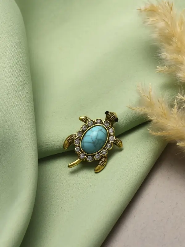 Брошь &laquo;Черепашка под бирюзу&raquo;, голубая в чернёном золоте