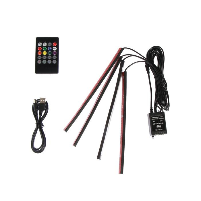 Подсветка салона 9 LED-5050, 14 см, пульт, светомузыка, мультисвет RGB, 4 шт Подсветка салона 9 LED-5050, 14 см, пульт, светомузыка, мультисвет RGB, 4 шт