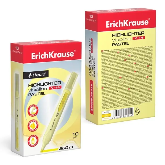 Маркер текстовыделитель ErichKrause Liquid Visioline V-14 Pastel, 0.6-4.0 мм, жидкие чернила на водной основе, жёлтый Маркер текстовыделитель ErichKrause Liquid Visioline V-14 Pastel, 0.6-4.0 мм, жидкие чернила на водной основе, жёлтый