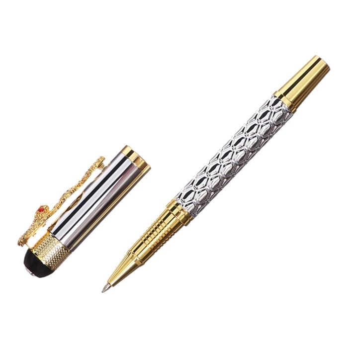 Ручка подарочная роллер в кожзам футляре Змея корпус золото/серебро Ручка подарочная роллер в кожзам футляре Змея корпус золото/серебро
