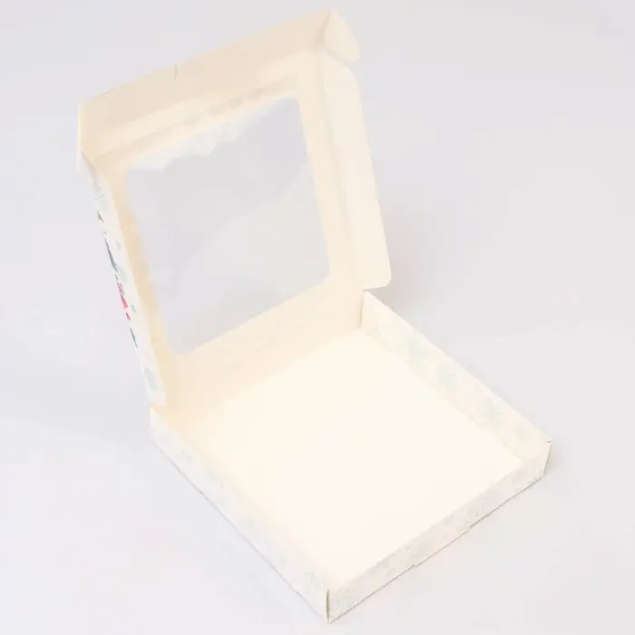 Подарочная коробка сборная с окном Подарочная коробка сборная с окном "С Новым годом!", 16 х 16 х 3 см