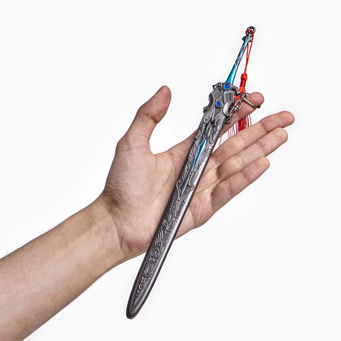 Сувенирное оружие подвесное мини Сувенирное оружие подвесное мини "Меч Арта", брелок, 27 см, серебристый с голубым