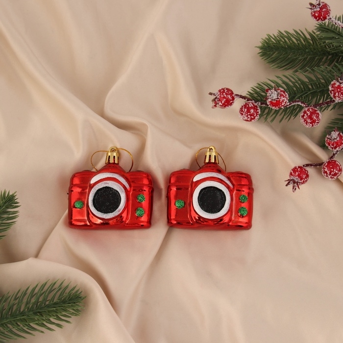 Украшение ёлочное Украшение ёлочное "Фотоаппарат" (набор 2 шт) 6,5х6 см, красный