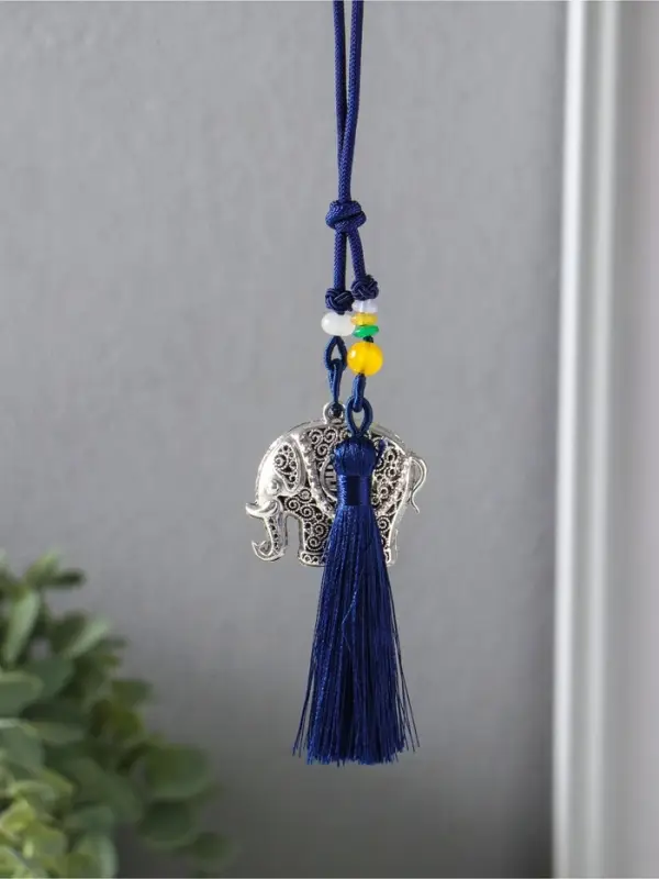 Подвеска металл, текстиль &laquo;Слон с кисточкой&raquo;, синий с серебром, 1.5&times;4.3&times;14 см