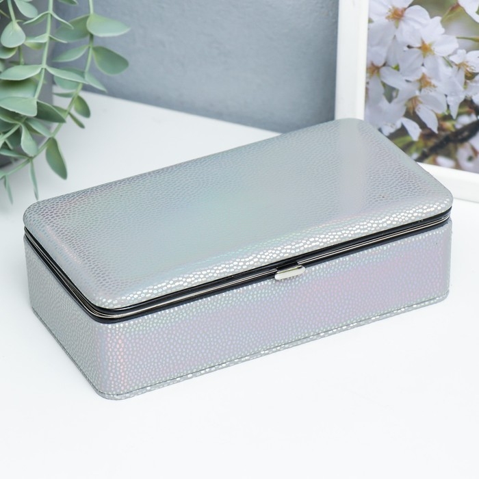 Шкатулка кожзам для украшений Шкатулка кожзам для украшений "Маленькие пятнышки. Серая голография" 6х9,8х18,5 см