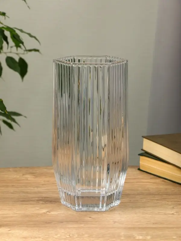 Ваза стекло настольная  Ваза стекло настольная "Эдисон" линии, 28х13,5 см, прозрачный
