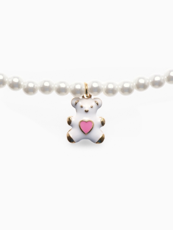 Бусы детские «Выбражулька» мишка, жемчуг, белые в золоте