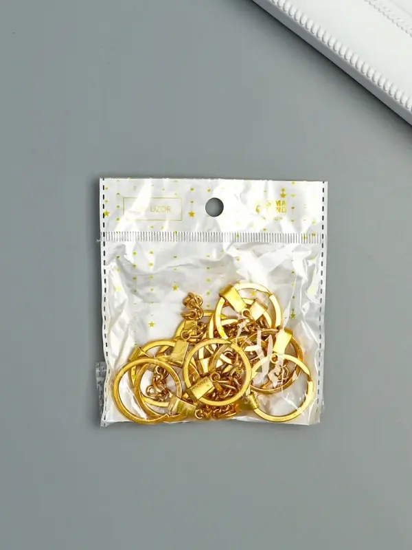 Основа для брелока кольцо металл с плоским креплением золото набор 12 шт 3х6 см Основа для брелока кольцо металл с плоским креплением золото набор 12 шт 3х6 см