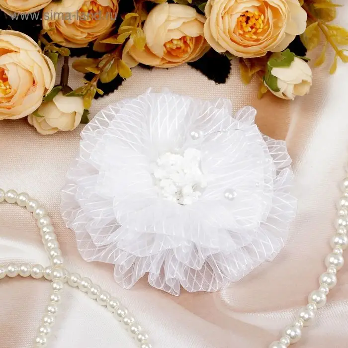 Резинка для волос бант "Школьница" полосатик серединка, d-9 см, белый