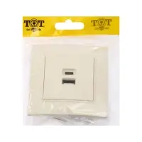 Розетка TOT Elegant, 5 В, 2.1 A, разъёмы USB-A + USB-C, скрытая, бежевая