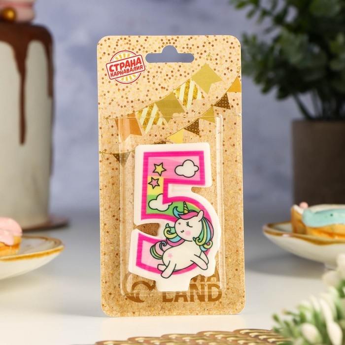 Свеча в торт Свеча в торт "Единорог с шариком", цифра 5, розовый, 6,5 см