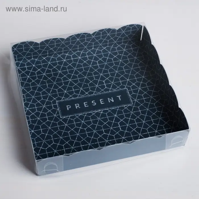 Коробка для печенья, кондитерская упаковка с пластиковой крышкой, Present, 15 х 15 х 3 см Коробка для печенья, кондитерская упаковка с пластиковой крышкой, Present, 15 х 15 х 3 см