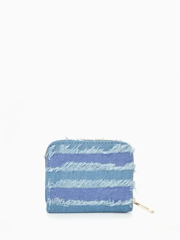 Кошелёк женский на молнии 8.5&times;2&times;11 см, джинсовый, в полоску, голубой