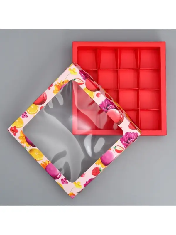 Коробка для конфет, кондитерская упаковка, 16 ячеек With love, 18.9&times;18.9&times;3.8 см