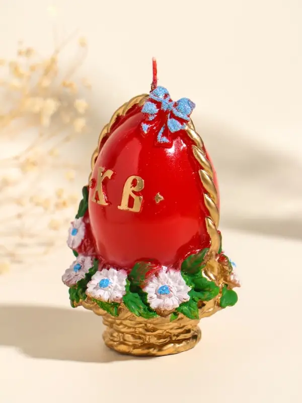 Свеча декоративная "Пасхальное яйцо в корзинке" 7х10,5 см, 130 гр