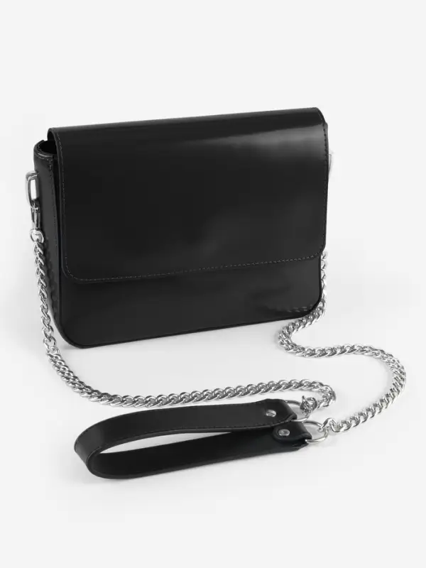 Ручка для сумки, с плоскими цепочками и карабинами, 120&times;3 см, цвет чёрный, серебряный