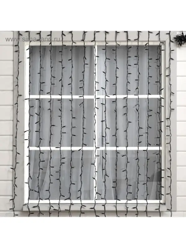 Гирлянда «Занавес» 2 × 3 м, IP65, УМС, тёмная нить каучук, 600 LED, свечение белое, 220 В