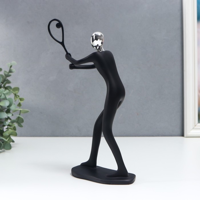 Сувенир полистоун  Сувенир полистоун "Спортсмен - большой теннис" чёрный с серебром 28,5х13 см