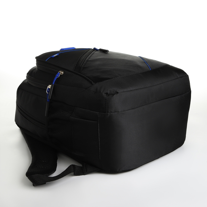 Рюкзак школьный из текстиля на молнии, 5 карманов, цвет чёрный/синий Рюкзак школьный из текстиля на молнии, 5 карманов, цвет чёрный/синий