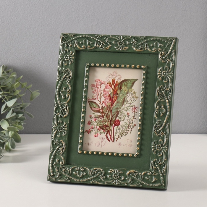 Фоторамка МДФ 10х15 см "Цветочная окантовка" зелёная 2,1х20х25 см