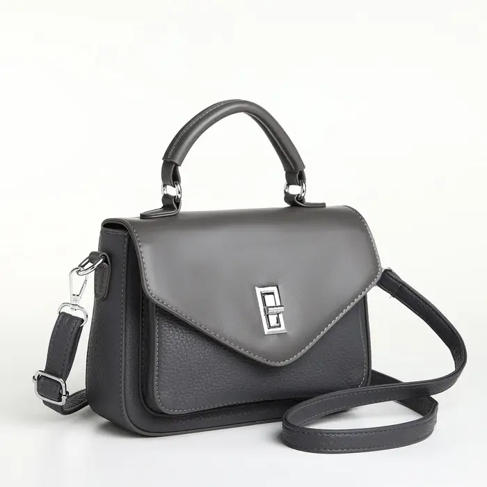 Сумка женская мессенджер TEXTURA на клапане, 24&times;7&times;16 см, тёмно-серая