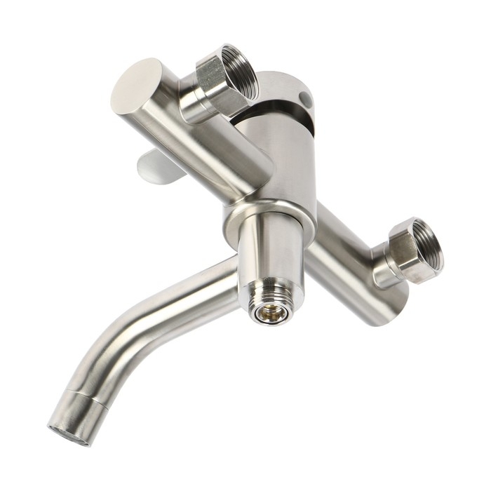 Смеситель для ванны ZEIN Z3489, изогнутый излив, душевой набор, нержавеющая сталь, сатин Смеситель для ванны ZEIN Z3489, изогнутый излив, душевой набор, нержавеющая сталь, сатин