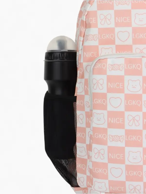 Рюкзак школьный на молнии, с карманами, в клетку, размер 30&times;14&times;43 см, розовый