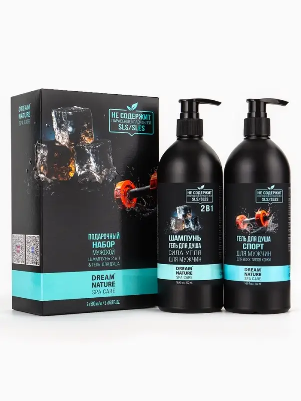 Подарочный набор мужской DREAM NATURE SPA CARE  Подарочный набор мужской DREAM NATURE SPA CARE "Сила льда": шампунь 2 в 1 и гель для душа, по 500 мл
