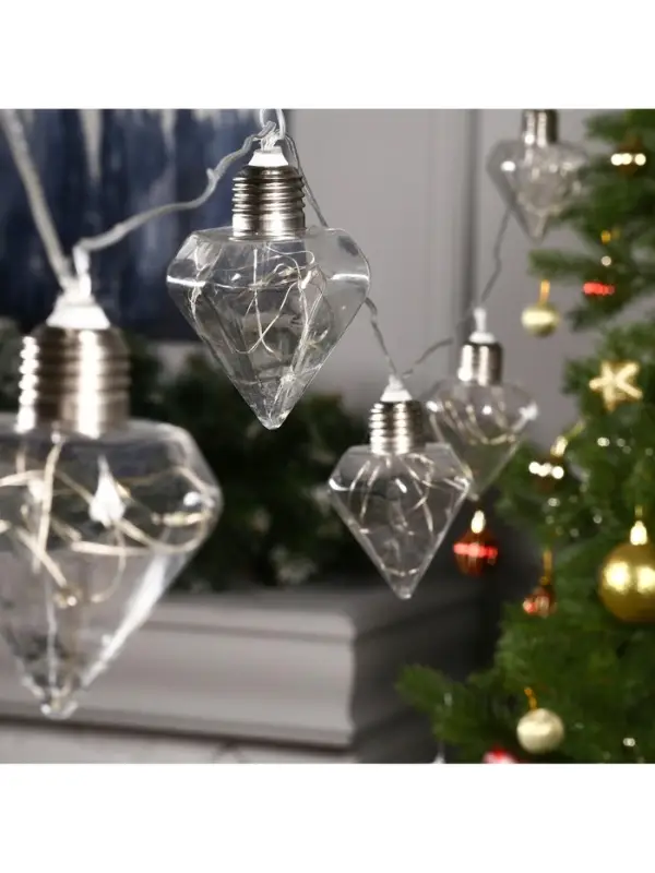 Гирлянда &laquo;Нить&raquo; 3 м с насадками &laquo;Лампочки кристалл&raquo;, IP20, прозрачная нить, 80 LED, свечение мульти, 8 режимов, 220 В