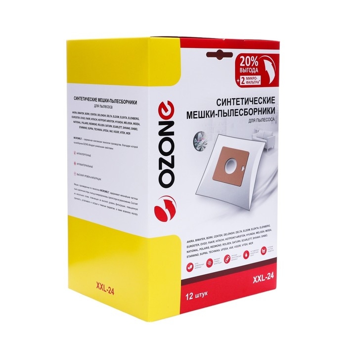 Мешок-пылесборник XXL-24 Ozone синтетические для пылесоса, 12 шт + 2 микрофильтра Мешок-пылесборник XXL-24 Ozone синтетические для пылесоса, 12 шт + 2 микрофильтра