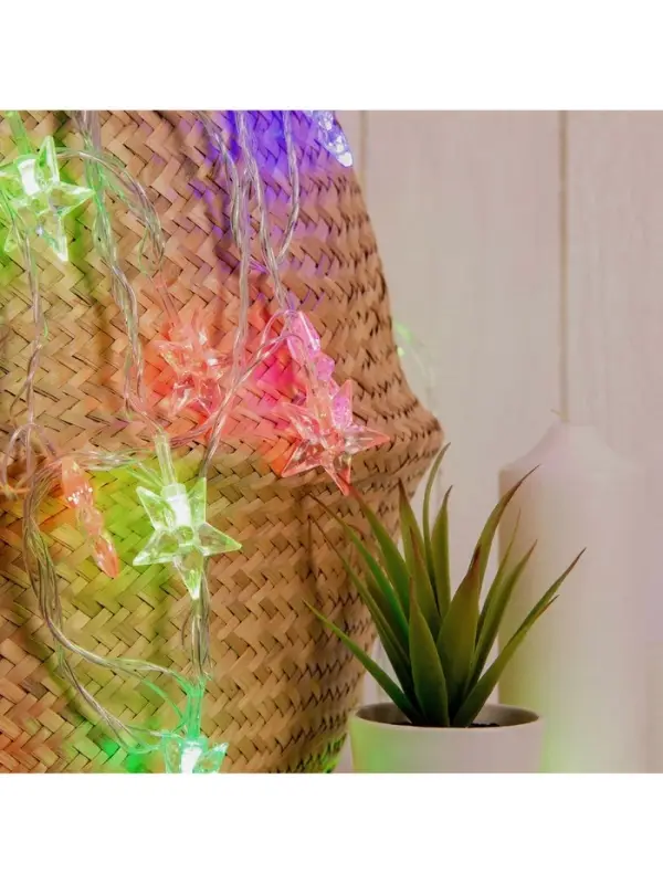 Гирлянда &laquo;Нить&raquo; 5 м с насадками &laquo;Звезда средняя&raquo;, IP20, прозрачная нить, 20 LED, свечение мульти (RG/RB), мигание, 220 В