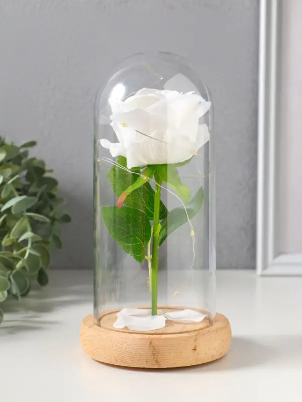 Фигурка световая колба RISALUX &laquo;Роза&raquo;, LED - ночник, 3&times;ААА, белый, 9.5&times;9.5&times;19.5 см