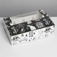 Коробка для эклеров, кондитерская упаковка, 5 вкладышей, MAN PATTERN, 25.2&times;15&times;7 см