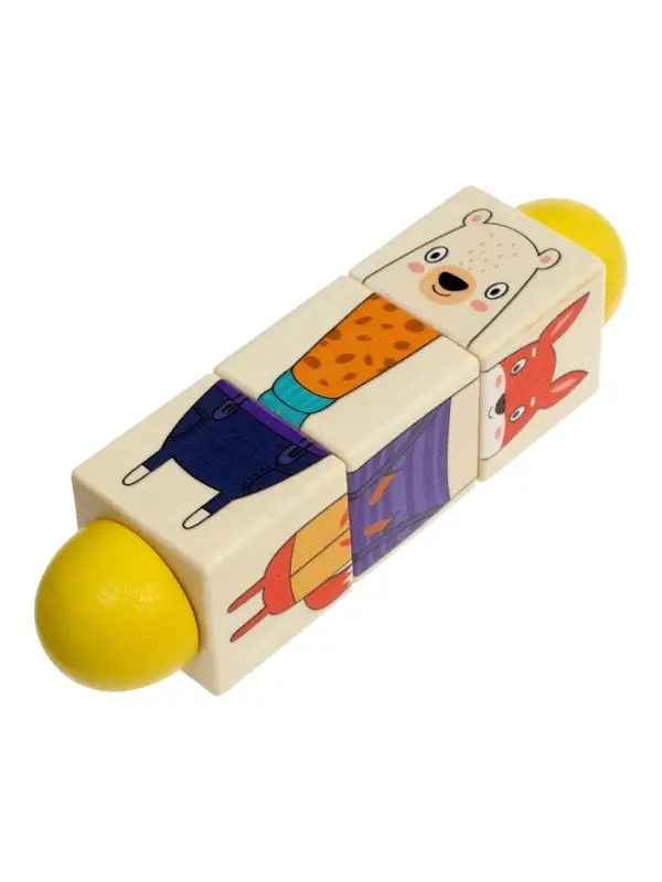 Кубики деревянные на оси &laquo;Животные&raquo;, 3 кубика