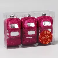 Ёлочные игрушки 3 шт., &laquo;Зимнее волшебство, Машинки&raquo; пластик, 9&times;3.5 см, розовый