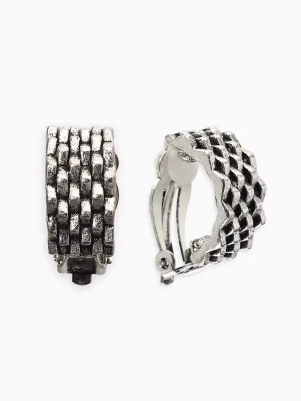 Серьги клипсы для ушей QF &laquo;Плетение&raquo;, цвет чернёное серебро