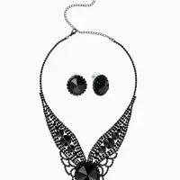 Набор 2 предмета: серьги, колье &laquo;Вернисаж&raquo;, круг ажурный, чёрный, 35 см