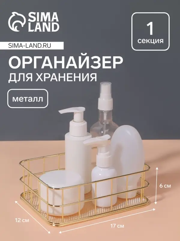 Органайзер для хранения косметических принадлежностей &laquo;РАФАЭЛЬ&raquo;, 17&times;12&times;6 см, цвет золотистый