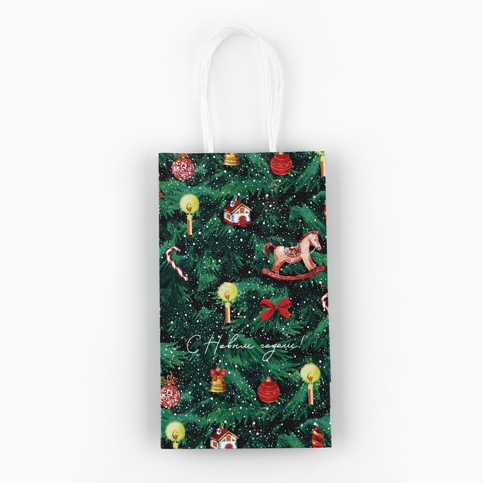 Пакет подарочный новогодний крафтовый &laquo;Новогодняя ёлочка&raquo;, 12 х 21 х 9 см, Новый год