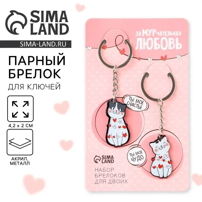 Брелок для ключей парный &laquo;ЗаМУРчательная любовь&raquo;, акриловый, 13.3&times;8