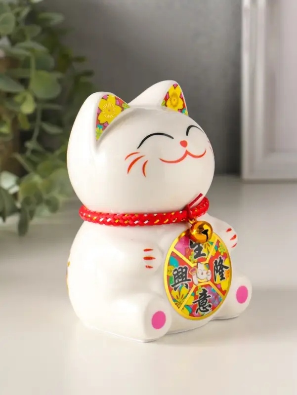 Копилка керамика "Кот Манэки-нэко с счастливый барабан" 7,8х7,5х12,5 см