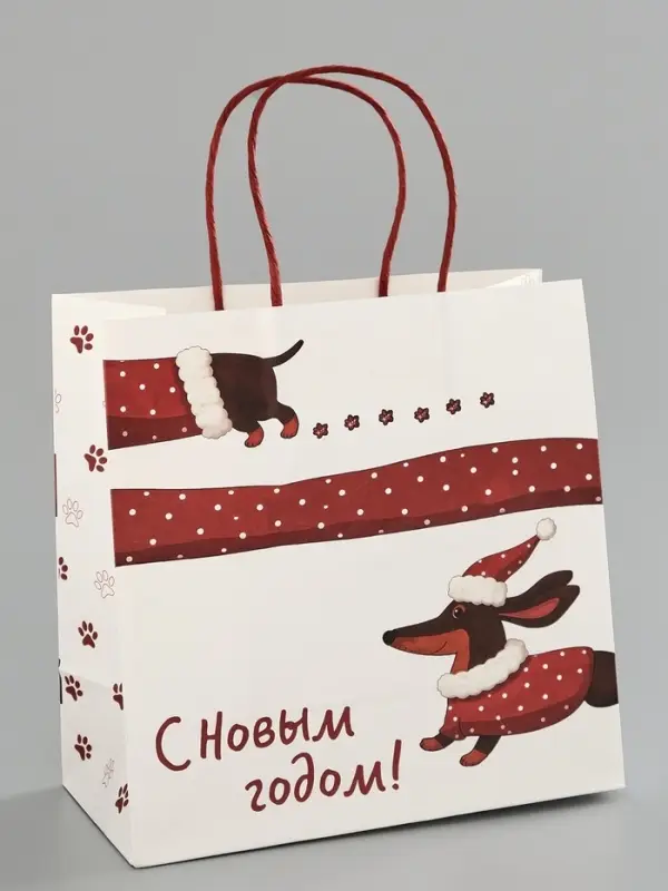 Пакет подарочный крафт &laquo;С Новым годом&raquo;, 22&times;22&times;11 см