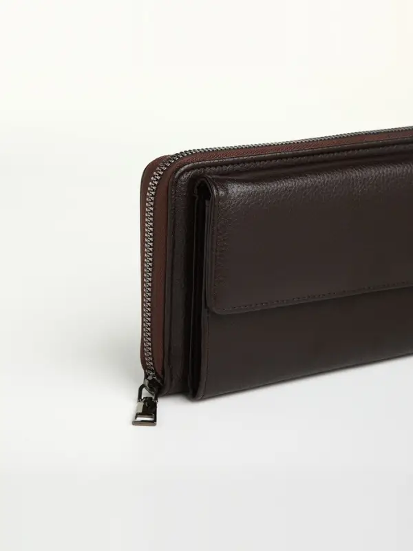Портмоне-клатч мужской на молнии TEXTURA, коричневое