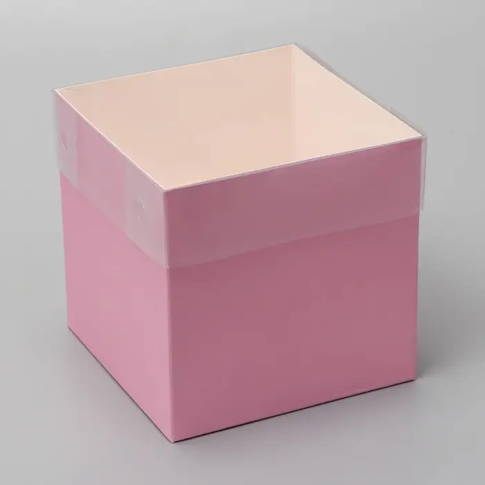 Коробка для цветов с PVC крышкой, 12×12×12 см, розовая Коробка для цветов с PVC крышкой, 12×12×12 см, розовая
