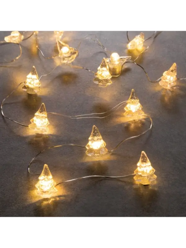 Гирлянда &laquo;Нить&raquo; 2 м, роса с насадками &laquo;Снежная ёлочка&raquo;, IP20, серебристая нить, 20 LED, 2 режима, от батареек АА&times;2, свечение тёплое белое